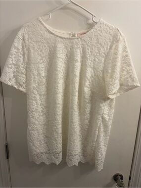 White Floral Lace Short-Sleeve Blouse for Women